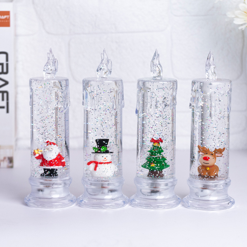 LED水晶透明注水电子蜡烛灯圣诞节飘雪夜灯仿真烛台节日氛围装饰|undefined