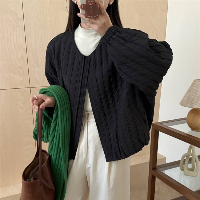 韓国風ラウンドネック軽量綿コート女性の冬の新しい緩い暖かいショートパッド入りジャケット|undefined