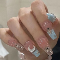 海鹽馬卡龍星月美甲長款法式穿戴甲可拆卸美甲貼甲片成品假指甲片