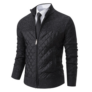 2024 New Cotton Thickened Men's Sweater Jacket Large Size Foreign Trade Long Sleeve Zipper Knitted Jacket Stand Collar Cardigan