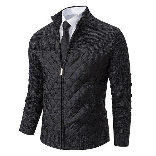 2024 New Thickened Cotton Men's Puffer Jacket Oversized Foreign Trade Long Sleeve Zippered Knitted Outerwear Stand Collar Cardigan