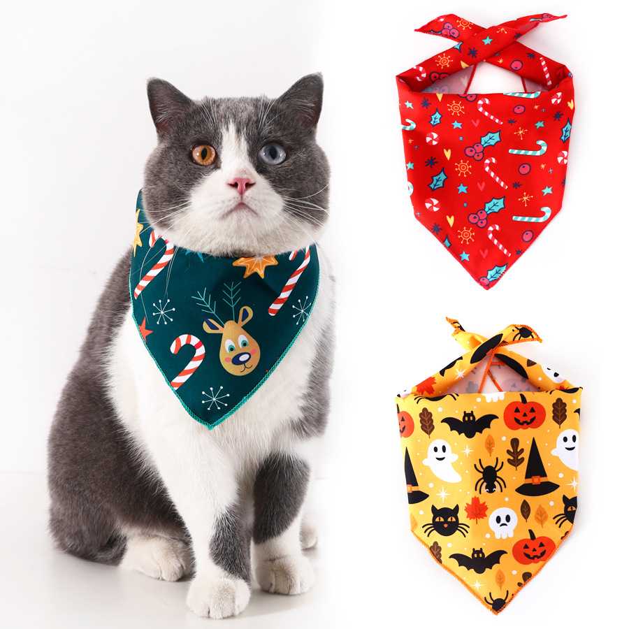 Comercio exterior mascota gato perro impresión Navidad Halloween partido triángulo babero bufanda decorativa lindo saliva toalla