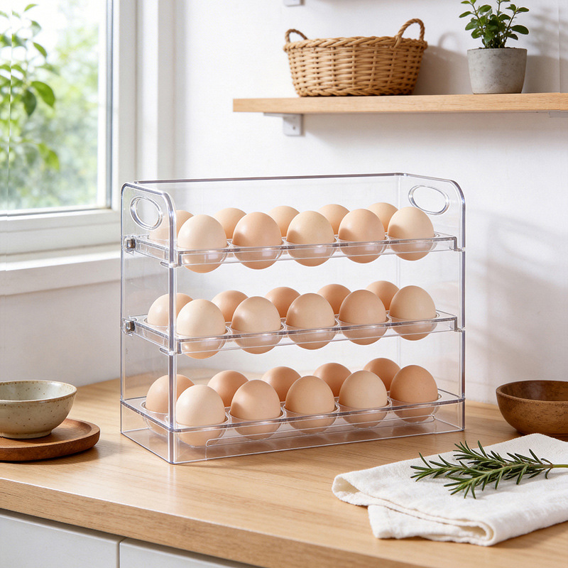 Caja de almacenamiento de huevos, cocina de mantenimiento fresco, caja de huevos, almacenamiento de artefactos, puerta lateral del refrigerador, soporte de huevos, marco de huevos giratorio
