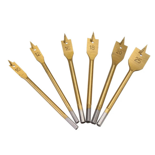 6pcs three-point woodworking flat drill hanging bag titanium plated wood board hole opener 10-25mm set hexagonal handle woodworking drill bit