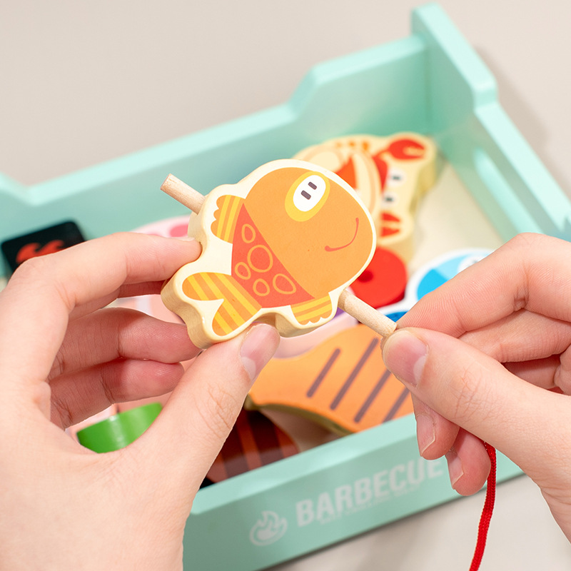 Diversión transfronteriza de los niños de madera multi-función de simulación de Cocina Barbacoa parrilla entre padres e hijos rompecabezas interactivo jugar juguetes de la casa