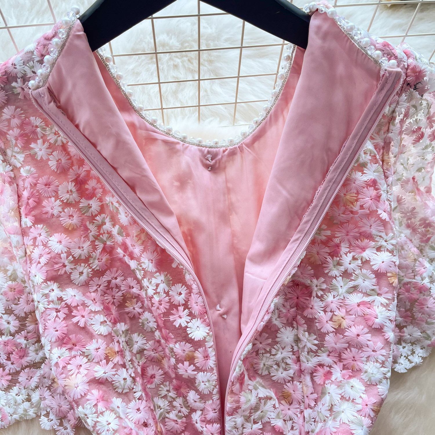 Women's Pink Lace Hollow Out Dress Short Sleeved High Waisted A-Line Skirt Elegant Slimming Commute Summer Dress_ecoleips.com
