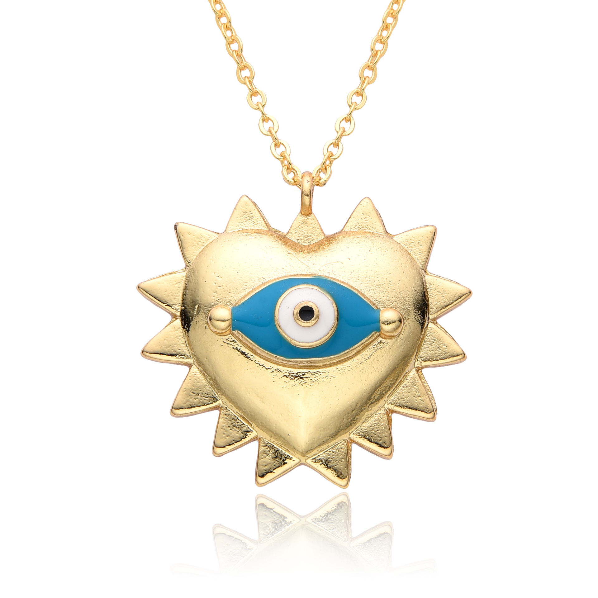 Devil's Eye, Heart Shape Pattern Women's Gender Vintage Style Devil's Eye Heart Shape Copper Plating Pendant Necklace