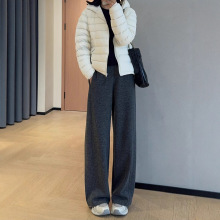 时髦撞色腰头质感羊毛高腰显瘦阔腿直筒裤女2025秋冬新款G102525