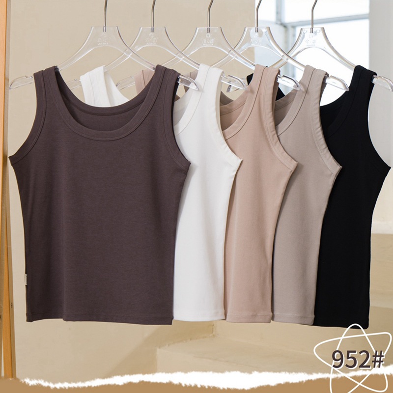 Breathable summer knitted solid color elastic tank top