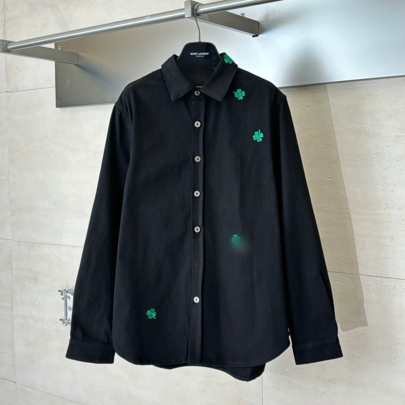 High-Quality In-Stock Do Brand Shirt Ss26 New Model Four-Leaf Clover Embroidery Cotton Turn-Down Collar Denim Long-Sleeve Shirt Trendy Brand