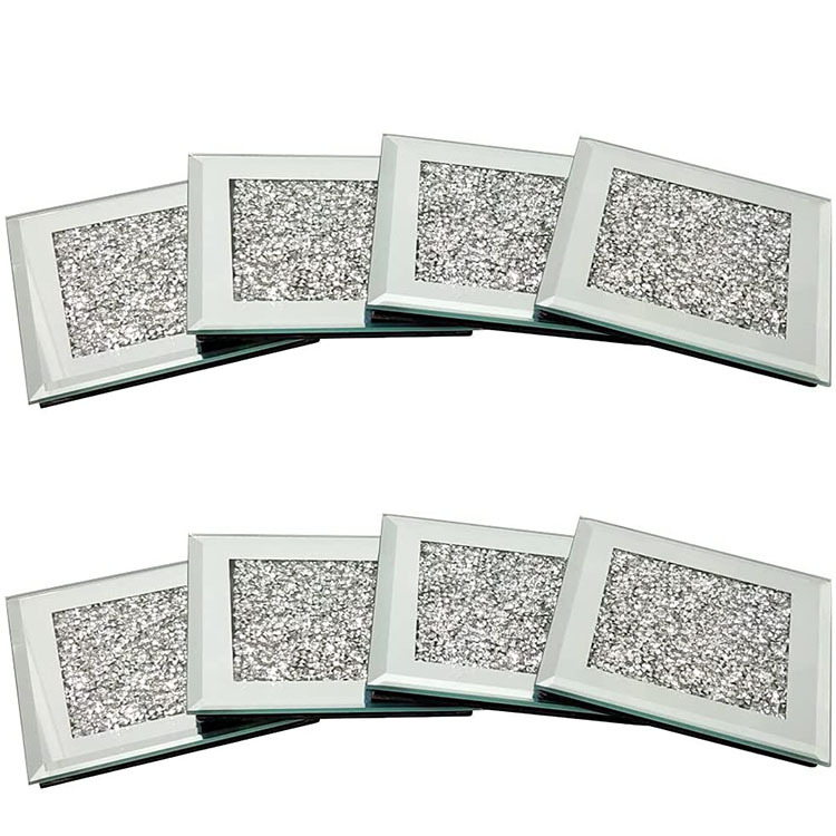 碎钻镜面玻璃杯垫现货水钻镜面四方形圆形杯垫红酒咖啡装饰垫现货