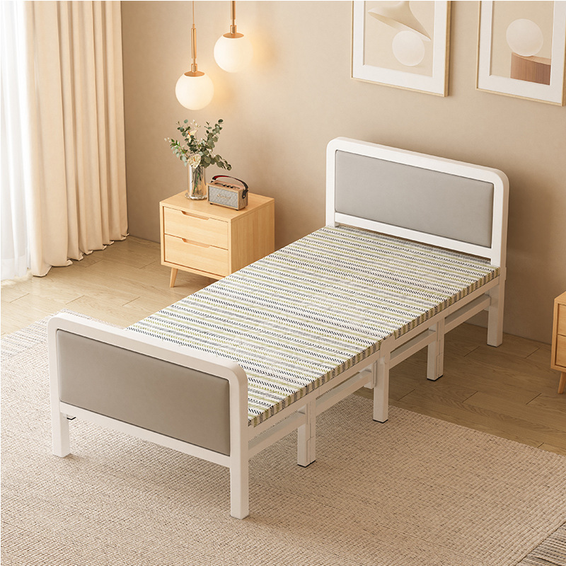 Foldable Single Bed, Home-Use Simple Compact Bed, Dormitory Nap Bed, Perfect Tool for Midday Rest, Double Hardboard Iron Bed for Rental Units
