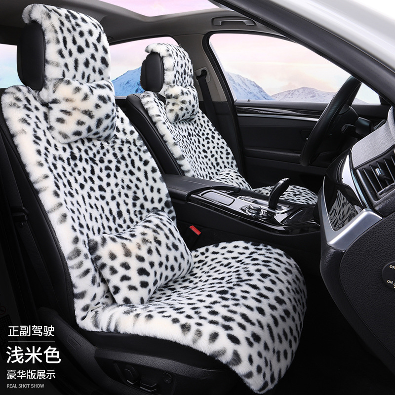冬用車用シートクッション、ヒョウ柄、豪華な五人乗り車用ユニバーサルシート、シートヒーター付き一体型シートクッションカバー、車載用