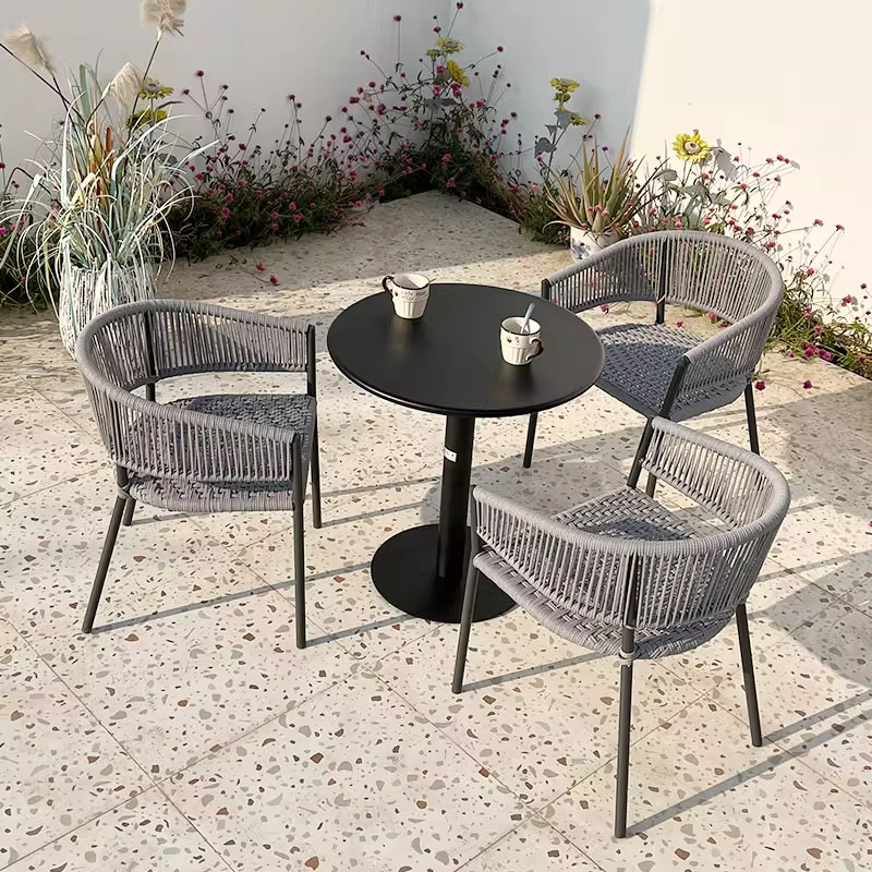 Mesas y sillas al aire libre, tienda de té con leche al aire libre, salón de café, ocio, impermeable, protector solar, jardín, balcón, combinación de ratán