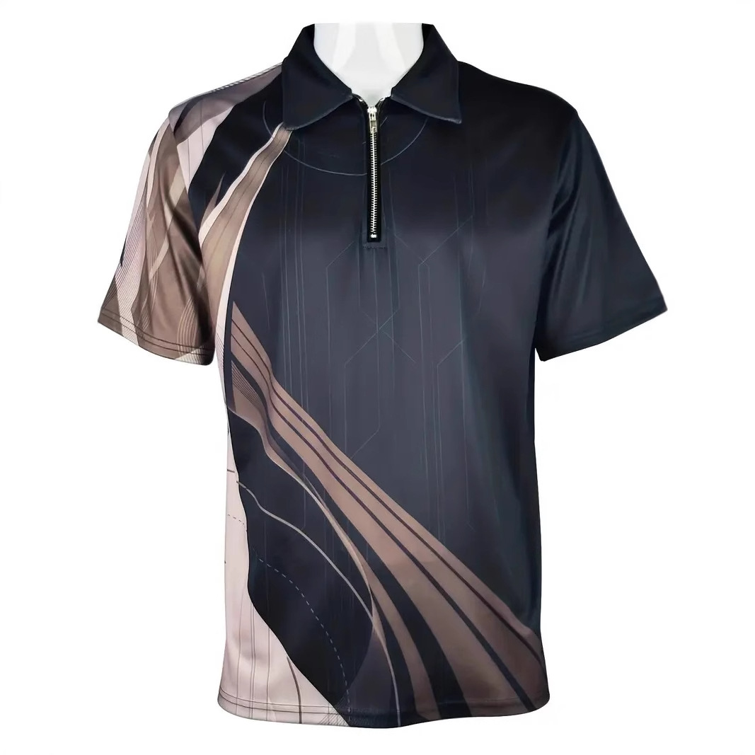 Tendencia de moda Camisa POLO con cremallera suelta y transpirable con ancho de hombro recto de la calle principal de negocios para hombres con estampado digital en 3D