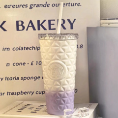 现货星爸爸菱格纹不锈钢吸管杯大容量水杯保温保冷杯批车载保温杯