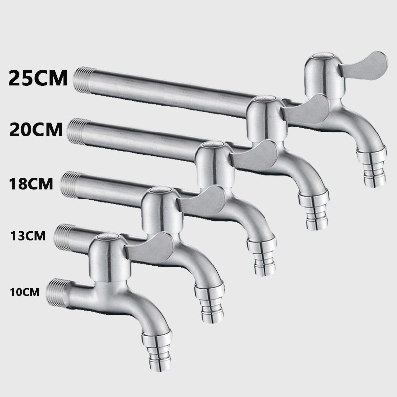 304 stainless steel washing machine faucet lengthened extra-long thickened spout mop pool 4 points quick turn on faucet switch
