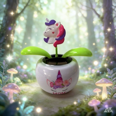 Factory Direct Sales Solar Apple Flower Solar Automatic Swinging Sunflower Car Ornament Can Be Printed with Logo (Car ornaments) - unicorn