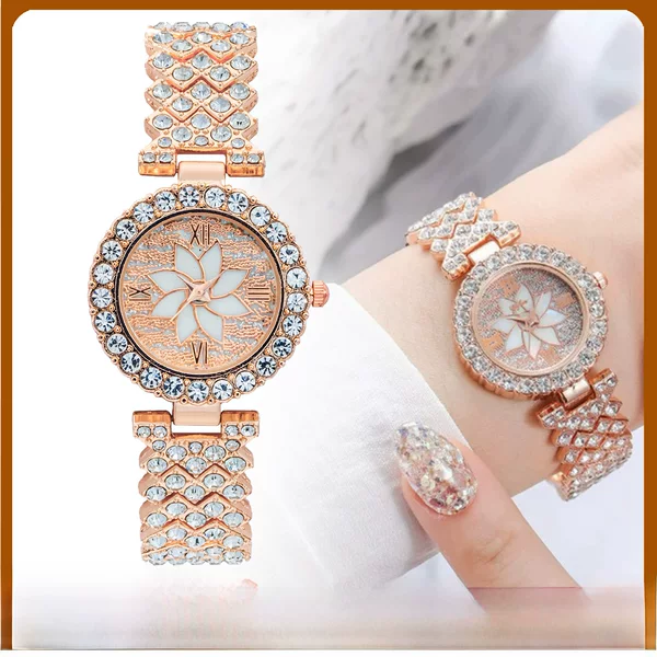 Wholesale Foreign Trade Hot-Selling Fashionable Starry Sky Bracelet Dial Watch with Flower Inlaid Diamonds for Women Quartz