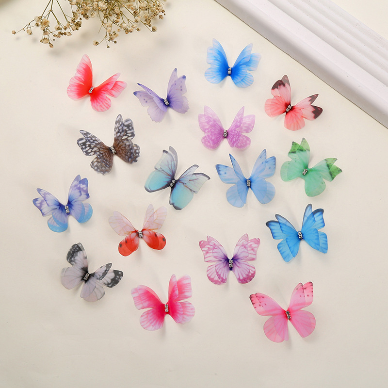 다이아몬드가 세팅된 더블 레이어 메쉬 나비 (10개)