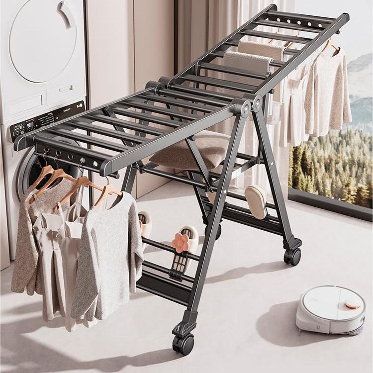 Milk White Aviation Grade Folding Drying Rack Household Aluminum Alloy Floor Indoor Balcony Drying Artifact Clothes Bar