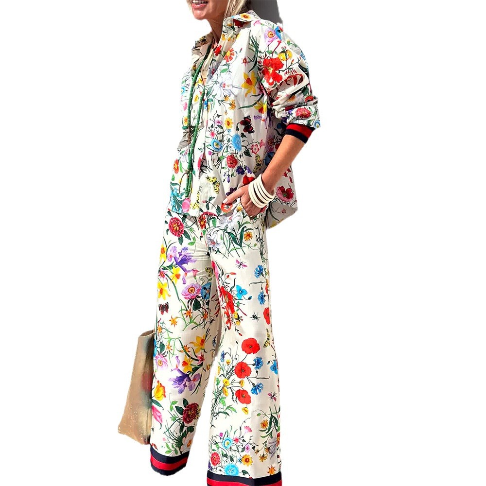 Stazione indipendente Commercio estero Donne europee e americane Nuovo abito stampato Casual Pantaloni lunghi Camicia Moda_voghion.com