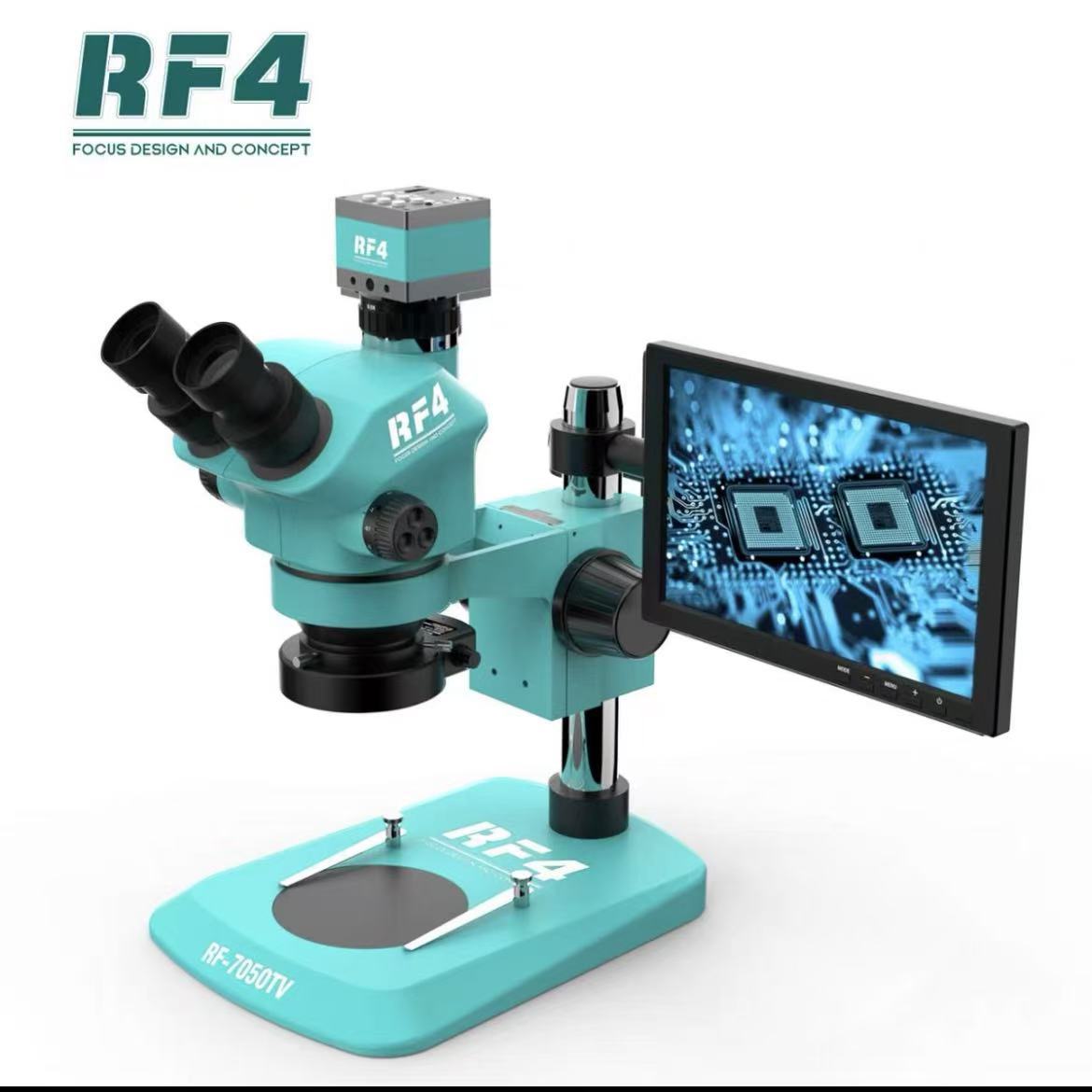 Microscopio de alta potencia RF4 mantenimiento de la placa base del teléfono móvil microscopio HD 7-50X Microscopio de zoom continuo de doble brazo