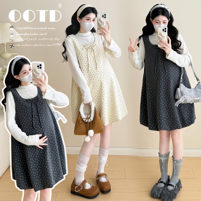 Maternity Wear Autumn and Winter Trendy Mom Fashionable New Dress Petite Pregnancy Plus Size Loose Age-Reducing Two-Piece Set Maternity Wear Autumn and Winter Trendy Mom Fashionable New Dress Petite Pregnancy Plus Size Loose Age-Reducing Two-Piece Set