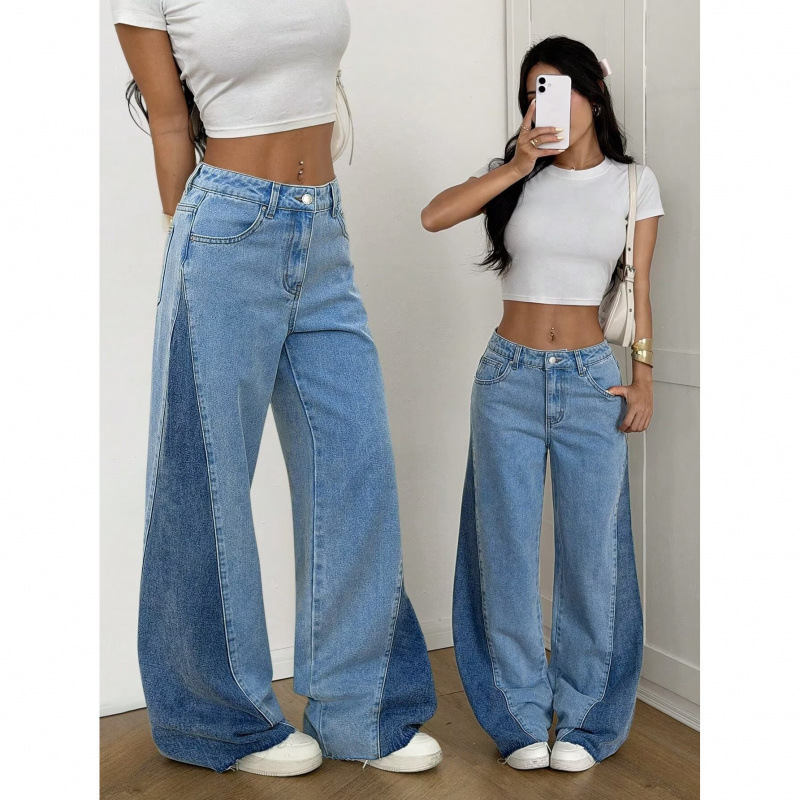 175 Tall Women's Extra-Long Light Blue Loose Wide-Leg Jeans, High-Waisted, Non-Tight-Fitting, Straight-Leg, Floor-Length Pants