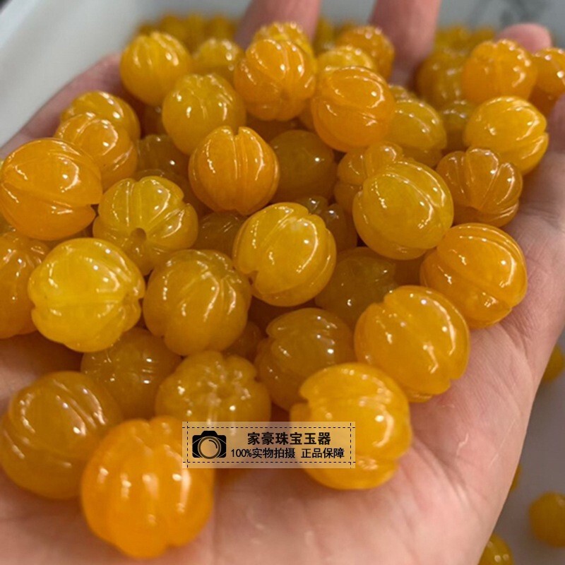 翡翠カボチャ氷種黄龍玉カボチャビーズ古黄玉黄色カボチャルースビーズブレスレットDIYルースビーズ卸売|undefined