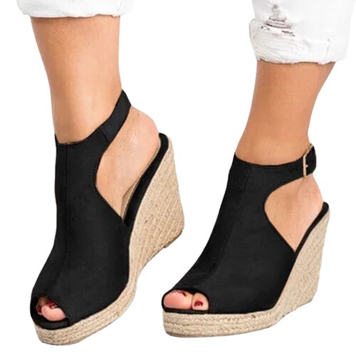 Women's Wide Width Thick Platform Fish-Toe Sandals with Zipper Suede Fashion Casual Sandals