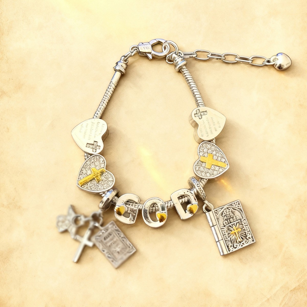 Explosiones transfronterizas, pulseras de plata antiguas, cruz de diamantes, Biblia, amor, ángel, joyas ajustables desmontables image 1