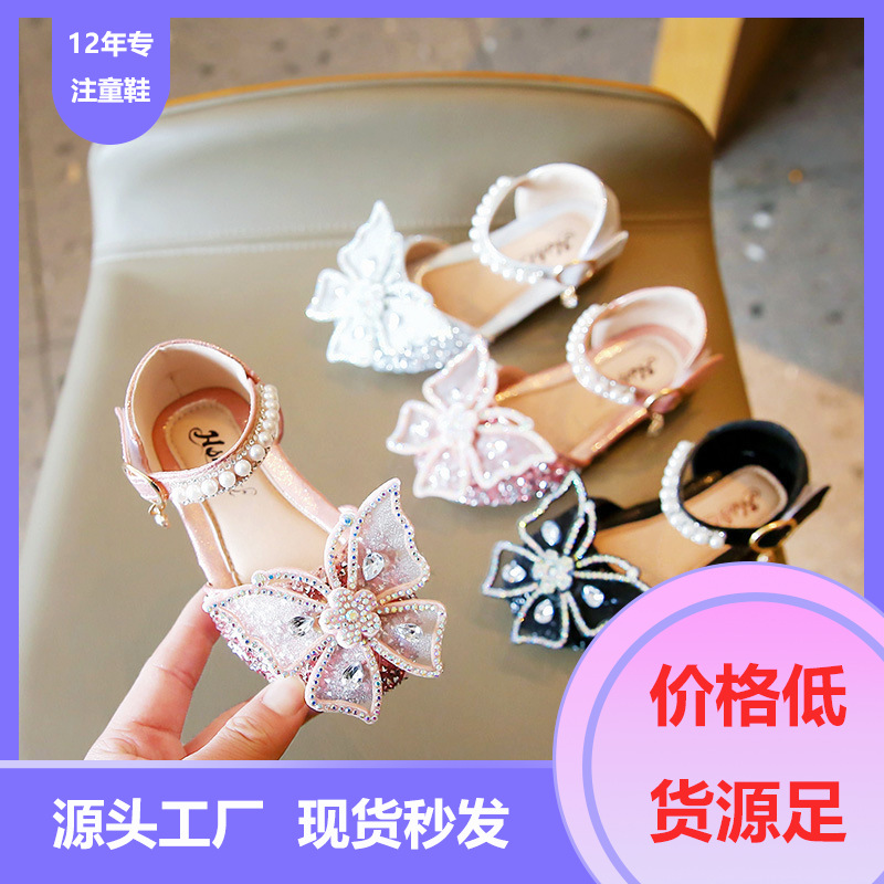 Baby Girl Bow Princess Shoes Girl Sequin Dance Performance Shoes Baby Girl Toe Sandals Girls Shoes Korean Version
