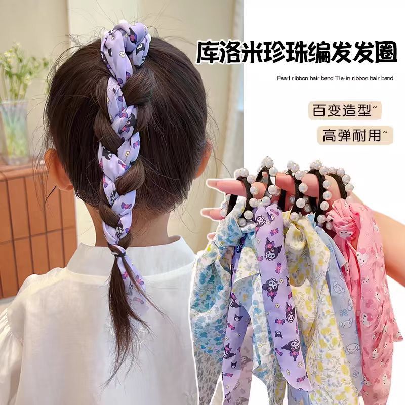 Flores de perlas para niños 2024 tocadillos de cabello de niña cuerda de cabello de niña bola de cabello trenzado correa de banda