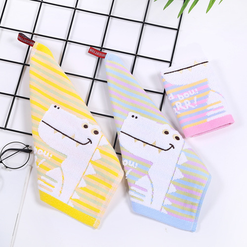 100% cotton jacquard card dinosaur through kindergarten children's square towel pure cotton baby infant small square towel wholesale 