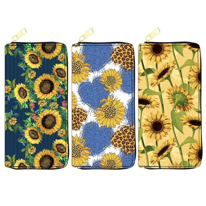 Hot sale European and American flower sunflower PU wallet ladies long zipper bag single pull bag cosmetic bag factory spot Hot sale European and American flower sunflower PU wallet ladies long zipper bag single pull bag cosmetic bag factory spot