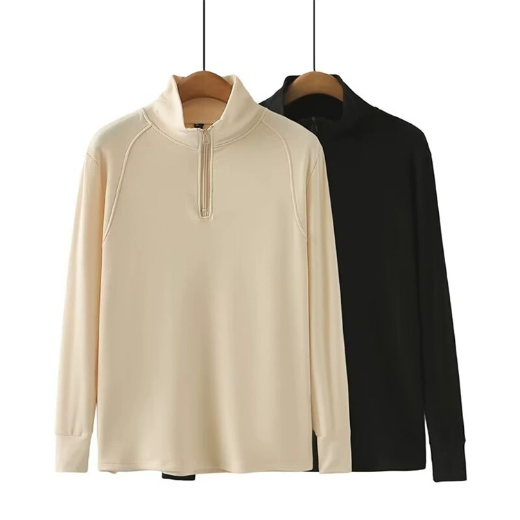 Повседневный Простой Топ больших размеров 2024 Весна новая пухлая девушка универсальная стройнящая рубашка на молнии с воротником-стойкой и длинным рукавом 2343