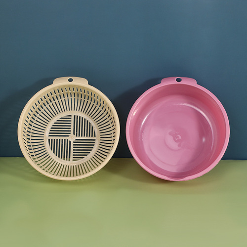 Factory Store Double-Layer Hollow Drain Basket Portable Kitchen Creative Plastic Vegetable Basket Home Fruit Basket with Logo Printing