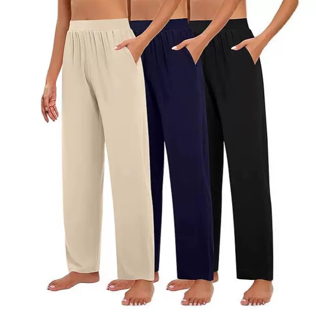 2025亚马逊新款春季女高腰阔腿宽松休闲飘逸运动沙滩舒适瑜伽长裤