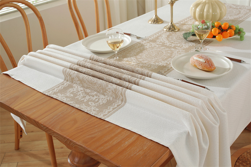 Nordic Vintage Geometric Diamond Tablecloth In White And Brown_voghion.com