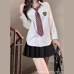 学院风jk制服套装条纹衬衫女春秋2025新款长袖衬衣设计感小众上衣