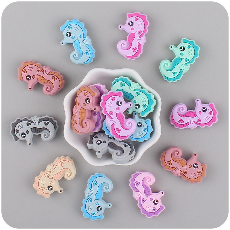 Bebé suministros de dibujos animados animal de silicona caballito de mar mordedor creativo DIY bebé molar pezón anti-gota accesorios de la cadena