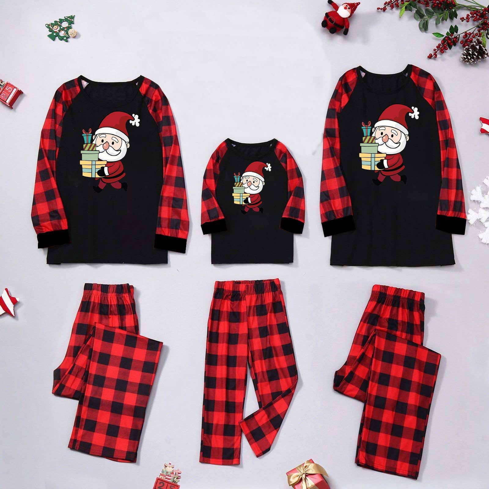 Comercio exterior personalizado nuevo traje de Navidad para padres e hijos estampado a cuadros europeo y americano cuello redondo manga larga ropa familiar navideña servicio a domicilio