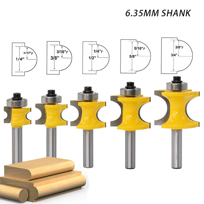 1/4柄轴承正半圆刀12柄木工铣刀具五支球铣刀木棍修边雕刻机8柄