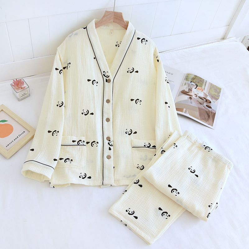 코튼 크레이프 V 넥 팬더 문 세트 세트