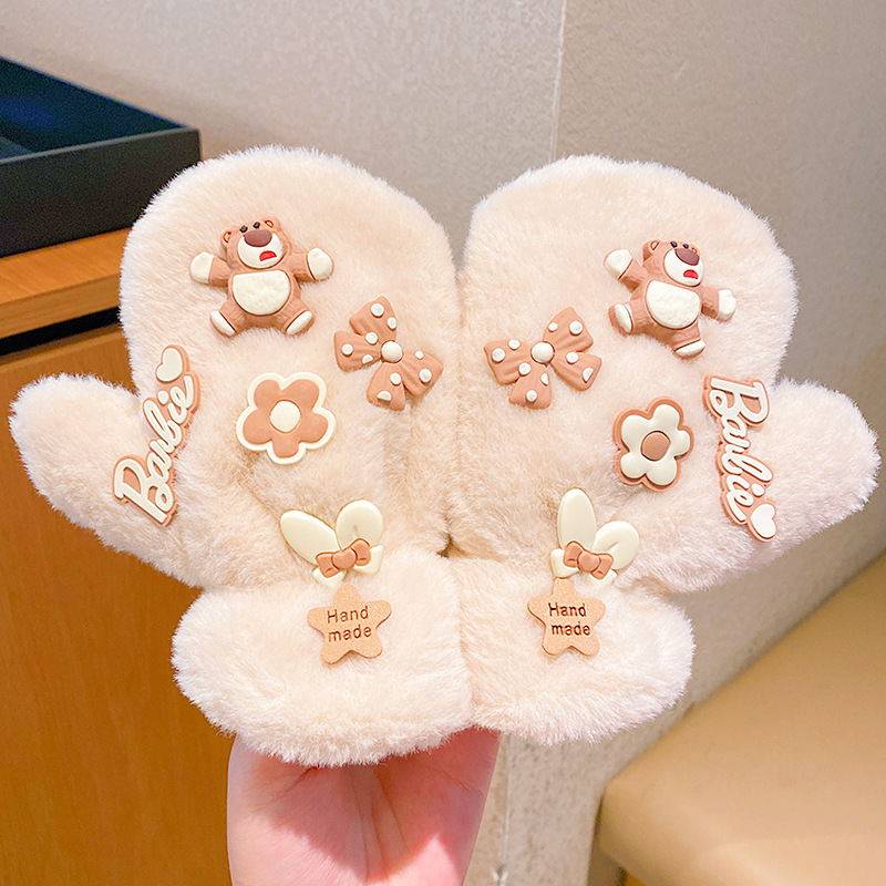 Guantes DIY para niñas Kolomi otoño y invierno para niños calientes dedos de punto para niñas de punto de lana caliente cinco dedos