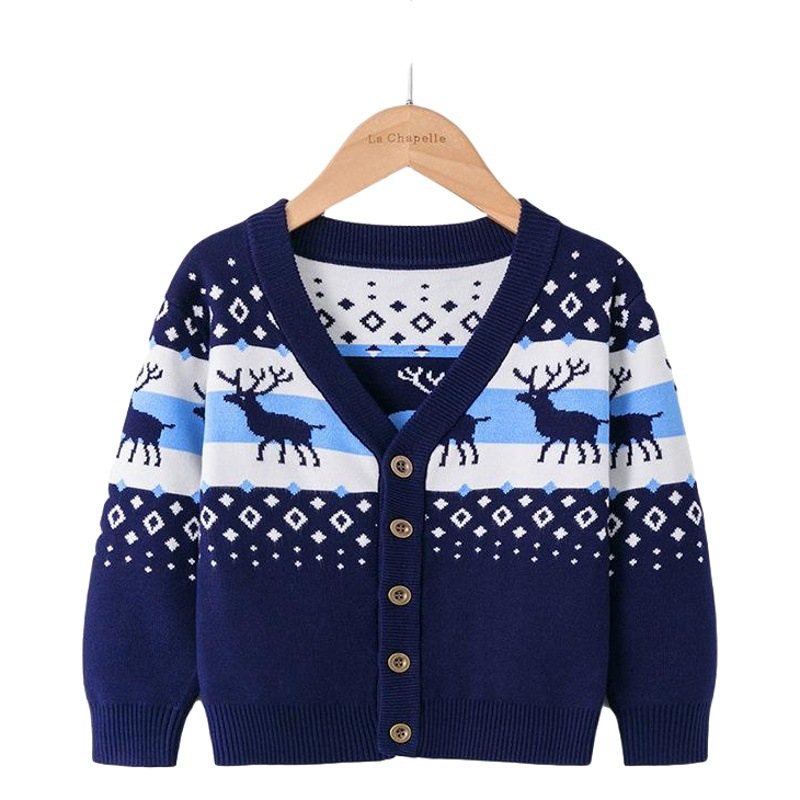 Chaqueta de suéter para niños directa de fábrica Primavera y otoño nueva capa de niñas transfronterizas ciervos de punto cardigan ropa para niños