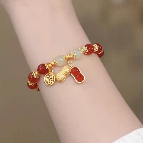 Single-layer Peanut Fortune brand bracelet for women, niche design, versatile, light luxury, retro, high-end gift for besties.