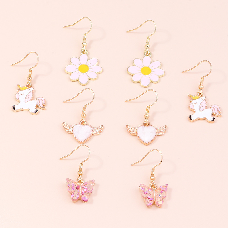 15g Weight Alloy Ear Needle Material Drop Earrings Classification 5 Pairs Quantity Casual, Daily Occasion Alloy Material Cherry, Starfish Pattern Women's Gender Enamel Design Cute Style 5 Pairs Cute Cherry Starfish Enamel Alloy Drop Earrings 4