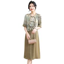 中老年女装新款两件套中长款连衣裙夏季妈妈装时尚复古裙子母亲节